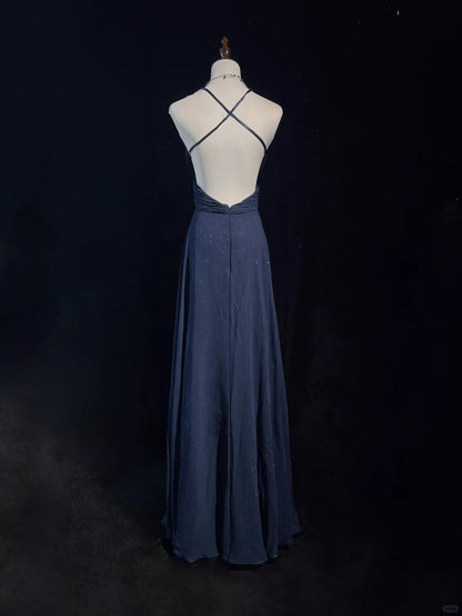 Dark Blue Shiny Fashionable Elegant Long Backless Floor Length Tulle Ball Gown Evening Gown Party Dress Prom Gown Bridesmaid Dress Graduation Gown gh3864