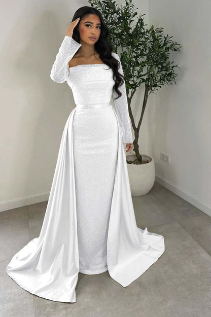 Long Sleeves Square Neck Long Mermaid Prom Dress With Beading HS0005