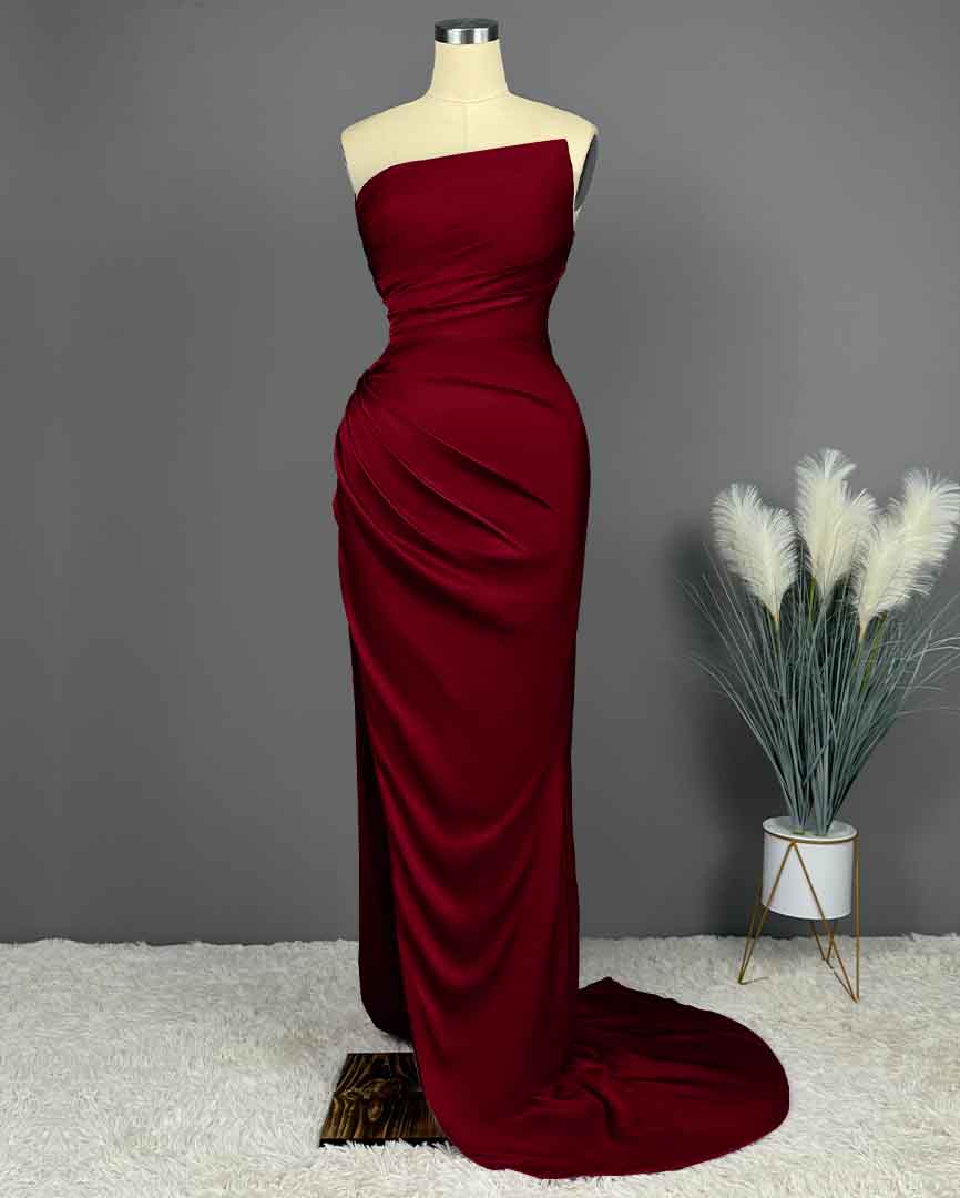 Simple Blue Prom Dress Sleeveless Charmeuse Gown With High Slit PLeated X0002