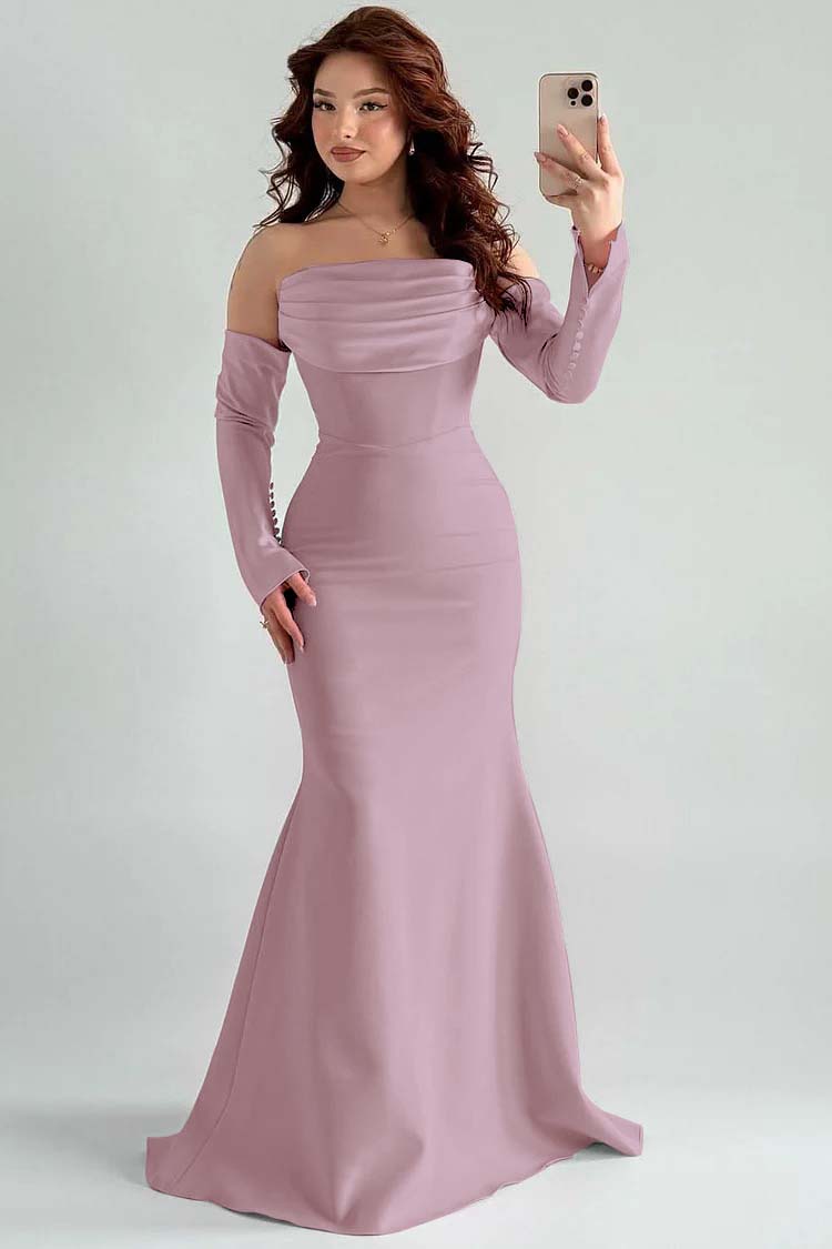 Strapless Long Sleeves Long Mermaid Prom Dress With Pleated XJ0765