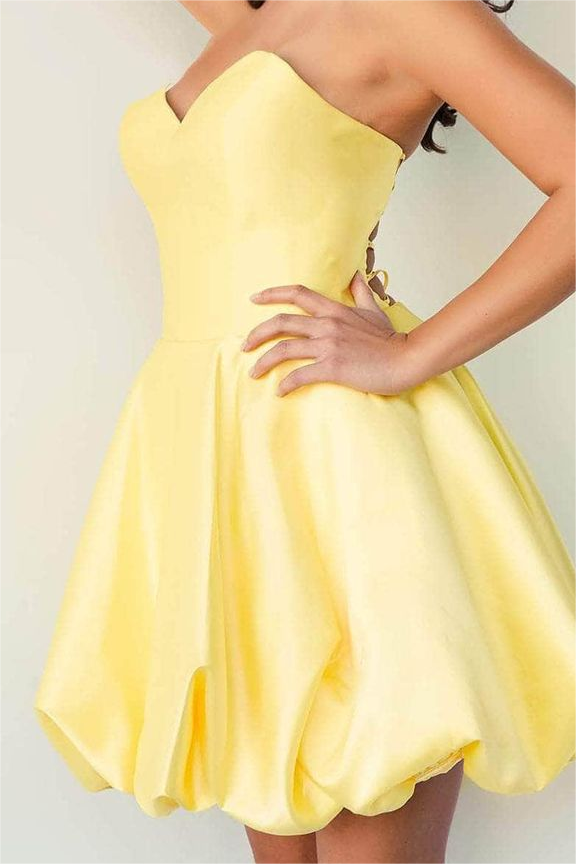 Hellodresses Stunning Daffodil Strapless Sleeveless Short Homecoming Dress With Ruffles