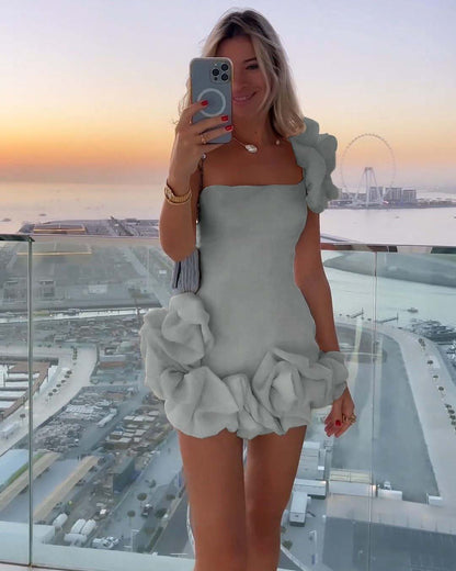 White One shoulder Sleeveless Short Homecoming Dress With Ruffles HC0134