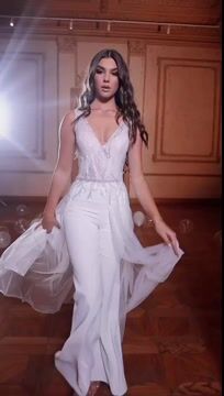 Elegant White Straps V Neck Mermaid Prom Dress Jumpsuit With Beads | Zelldresses