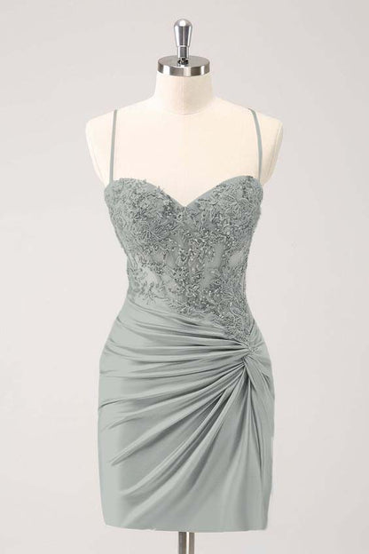 Chic Spaghetti Strap Sweetheart Short Homecoming Dress With Appliques HC0142