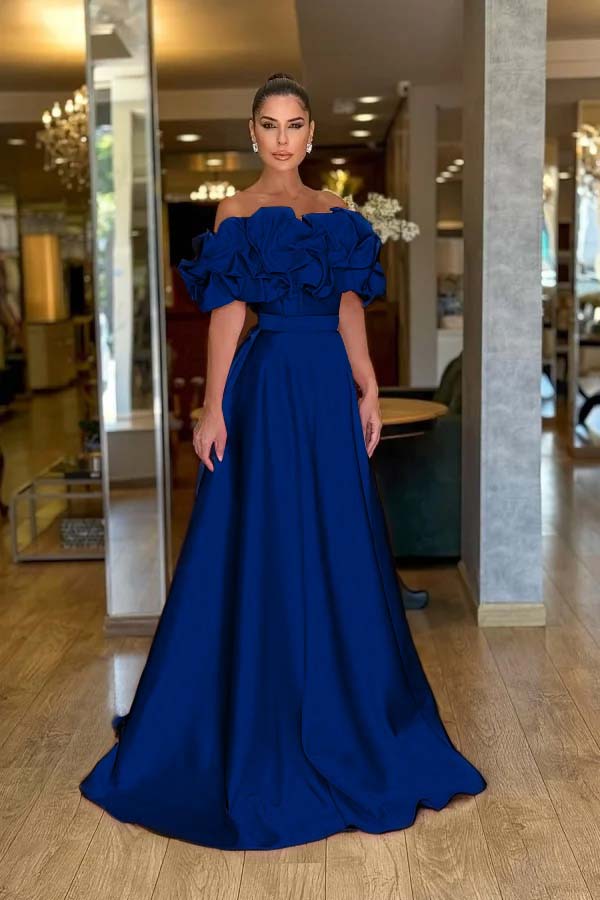Off the Shoulder Sleeveless A Line Long Prom Dress With Pleated ZT0470