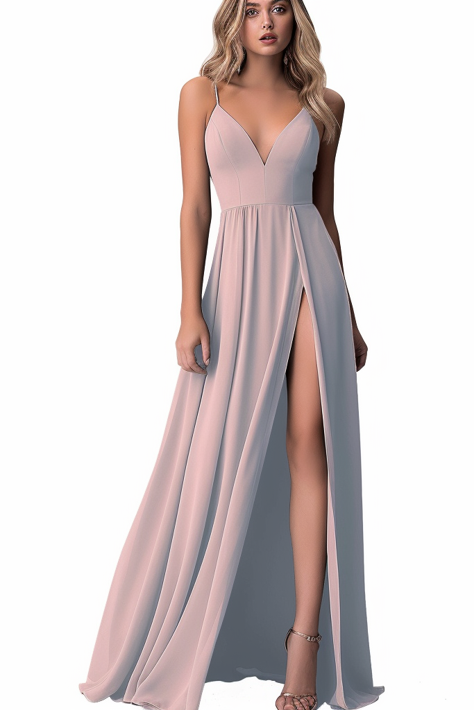 Dusty Pink Prom Dress Spaghetti Strap With Gown Tulle Long Slit XF51503
