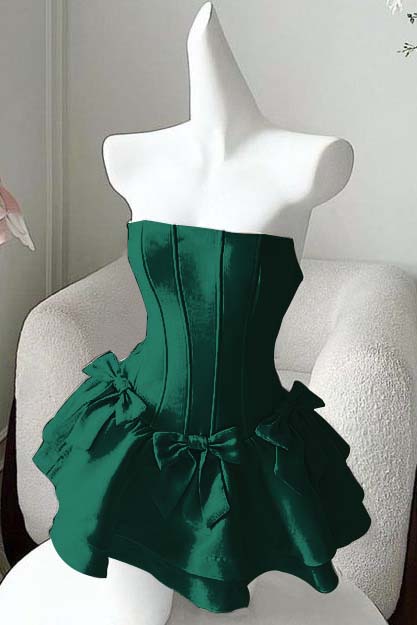 Strapless Sleeveless Short Homecoming Dress With Bowknot Ruffles HC0178