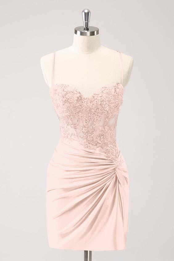 Chic Spaghetti Strap Sweetheart Short Homecoming Dress With Appliques HC0142