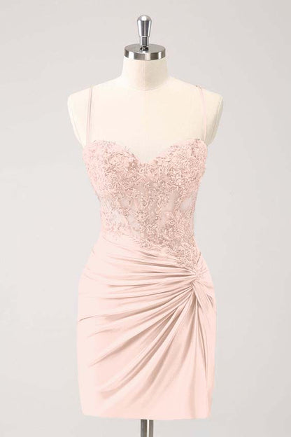 Chic Spaghetti Strap Sweetheart Short Homecoming Dress With Appliques HC0142