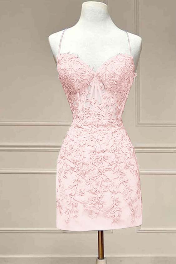 Hellodresses Royal Blue Spaghetti Strap Sleeveless Short Homecoming Dress With Embroidery