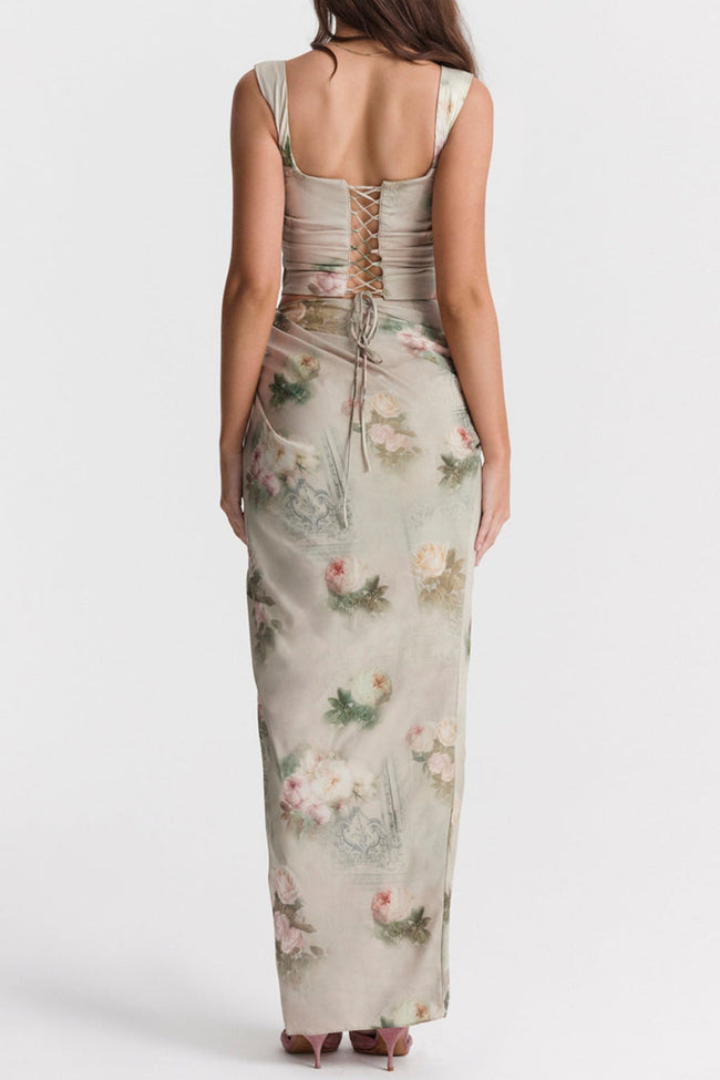 Chic Summer White Prints Straps With High Slit Prom Dress | Zelldresses