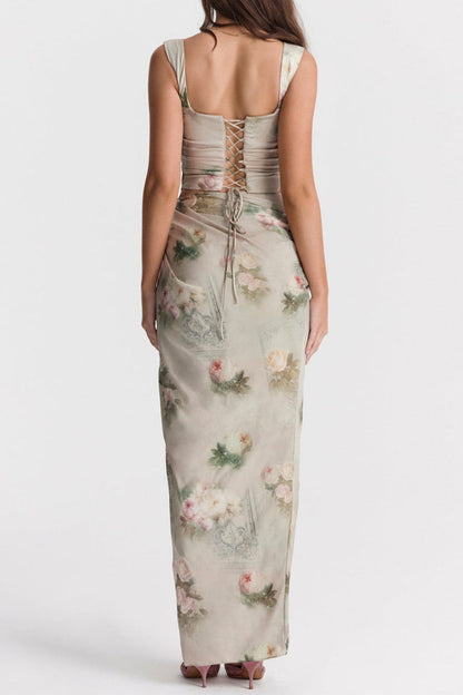 Chic Summer White Prints Straps With High Slit Prom Dress | Zelldresses