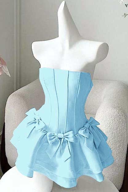 Strapless Sleeveless Short Homecoming Dress With Bowknot Ruffles HC0178