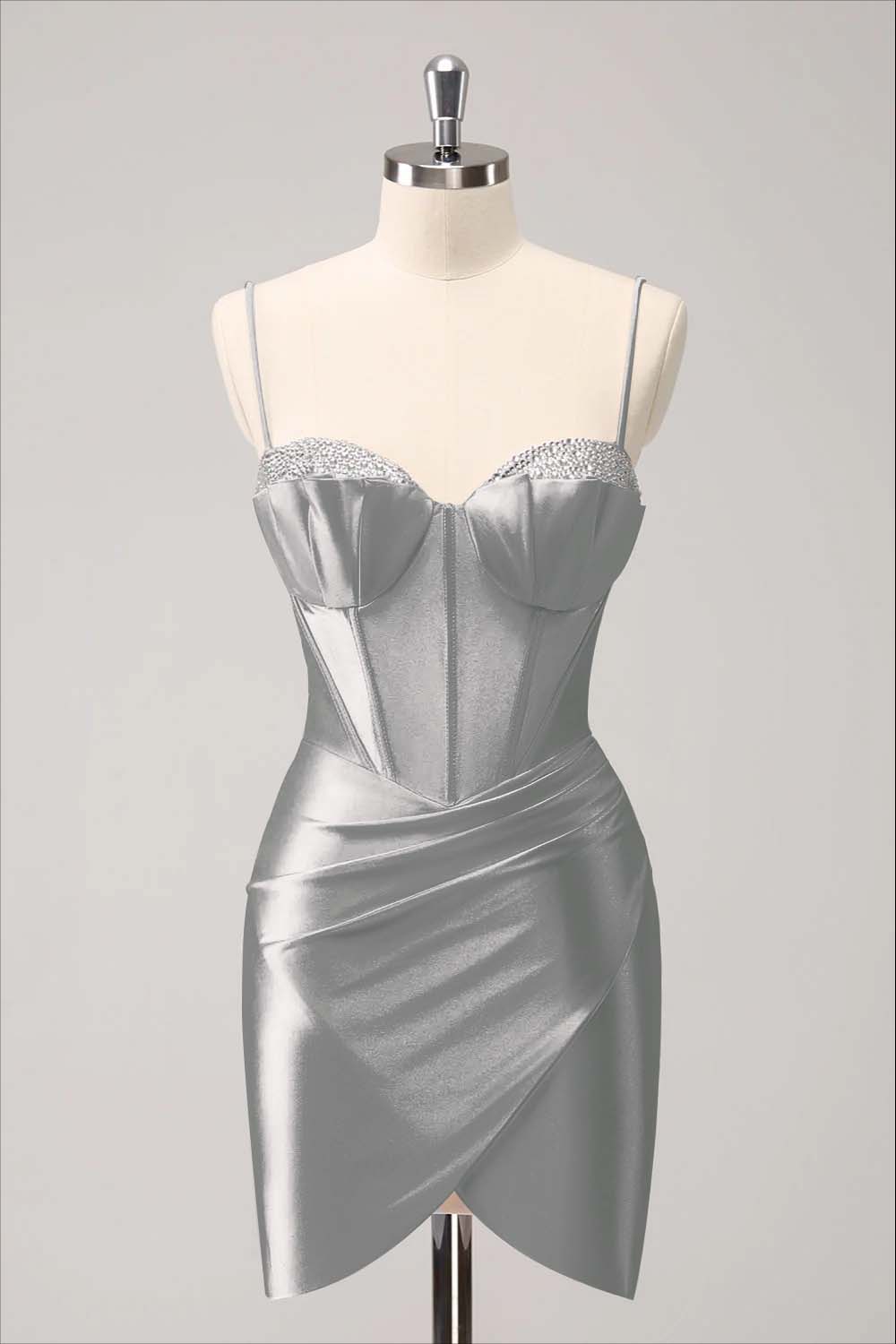 Hellodresses Pink Spaghetti Strap Sleeveless Pleated Short Homecoming Dress With Sequins