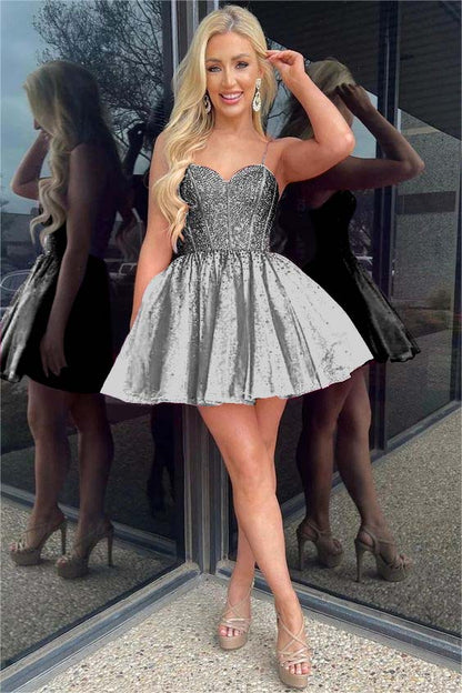 Hellodresses Shinning Spaghetti Strap Sleeveless Short A Line Homecoming Dress With Sequins