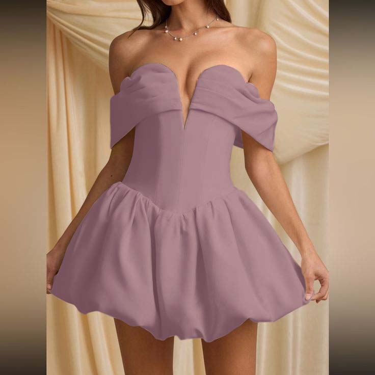 Off the Shoulder Sleeveless Short Homecoming Dress With Pleated HC0165