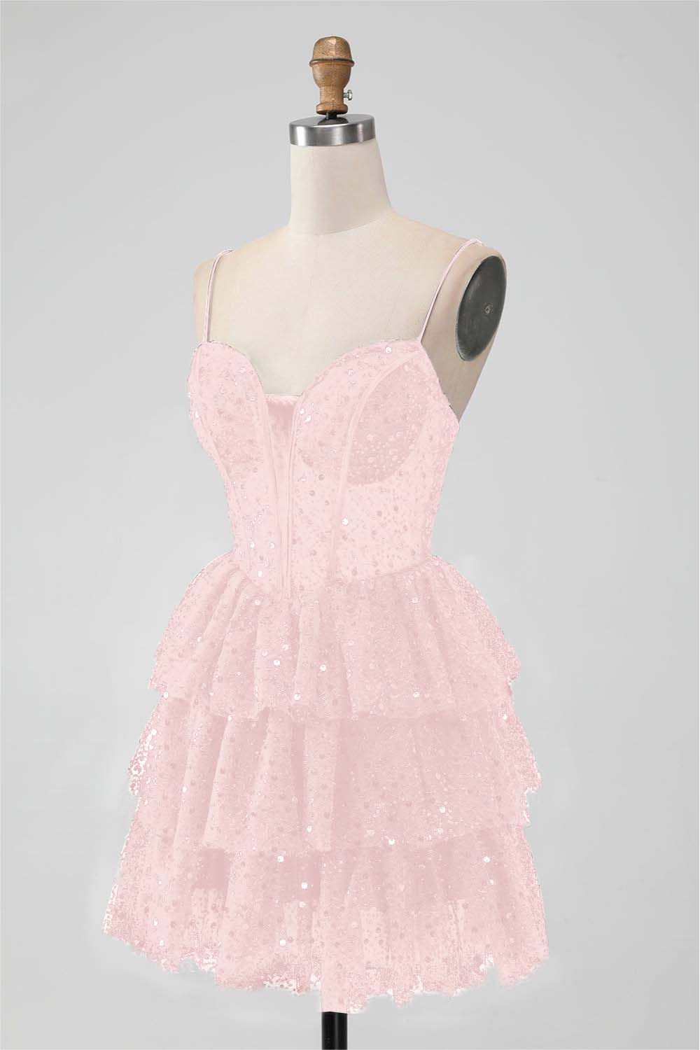 Black Sequins Spaghetti Strap Sleeveless Short Homecoming Dress With Ruffles HC0017