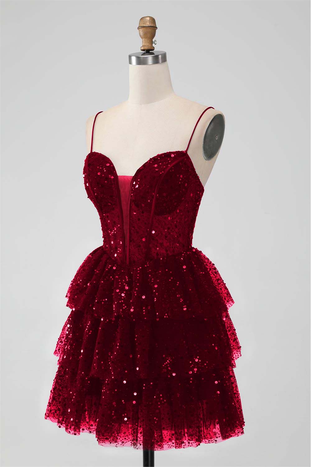 Black Sequins Spaghetti Strap Sleeveless Short Homecoming Dress With Ruffles HC0017