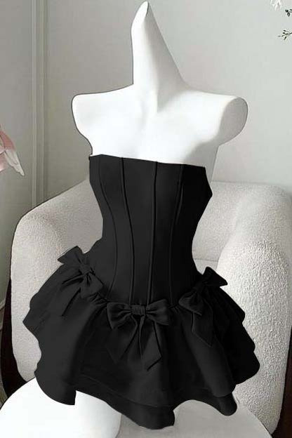 Strapless Sleeveless Short Homecoming Dress With Bowknot Ruffles HC0178