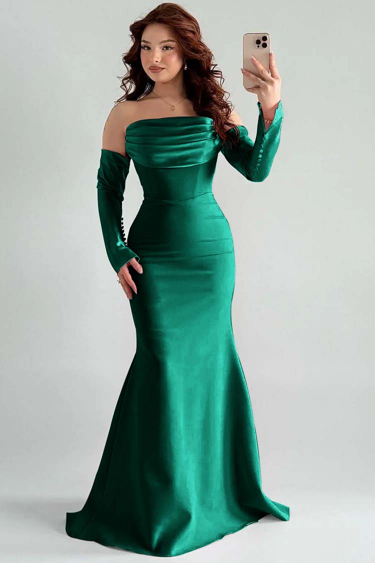 Strapless Long Sleeves Long Mermaid Prom Dress With Pleated XJ0765