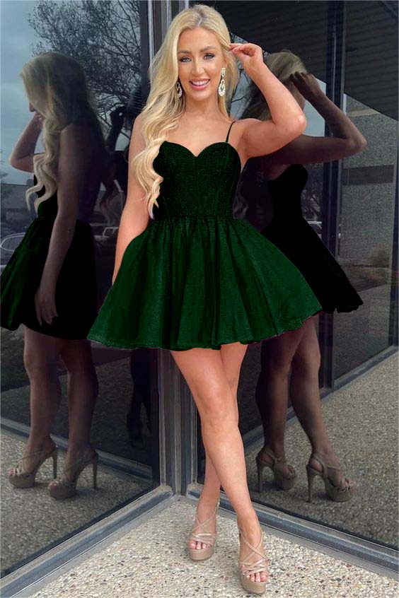 Hellodresses Shinning Spaghetti Strap Sleeveless Short A Line Homecoming Dress With Sequins