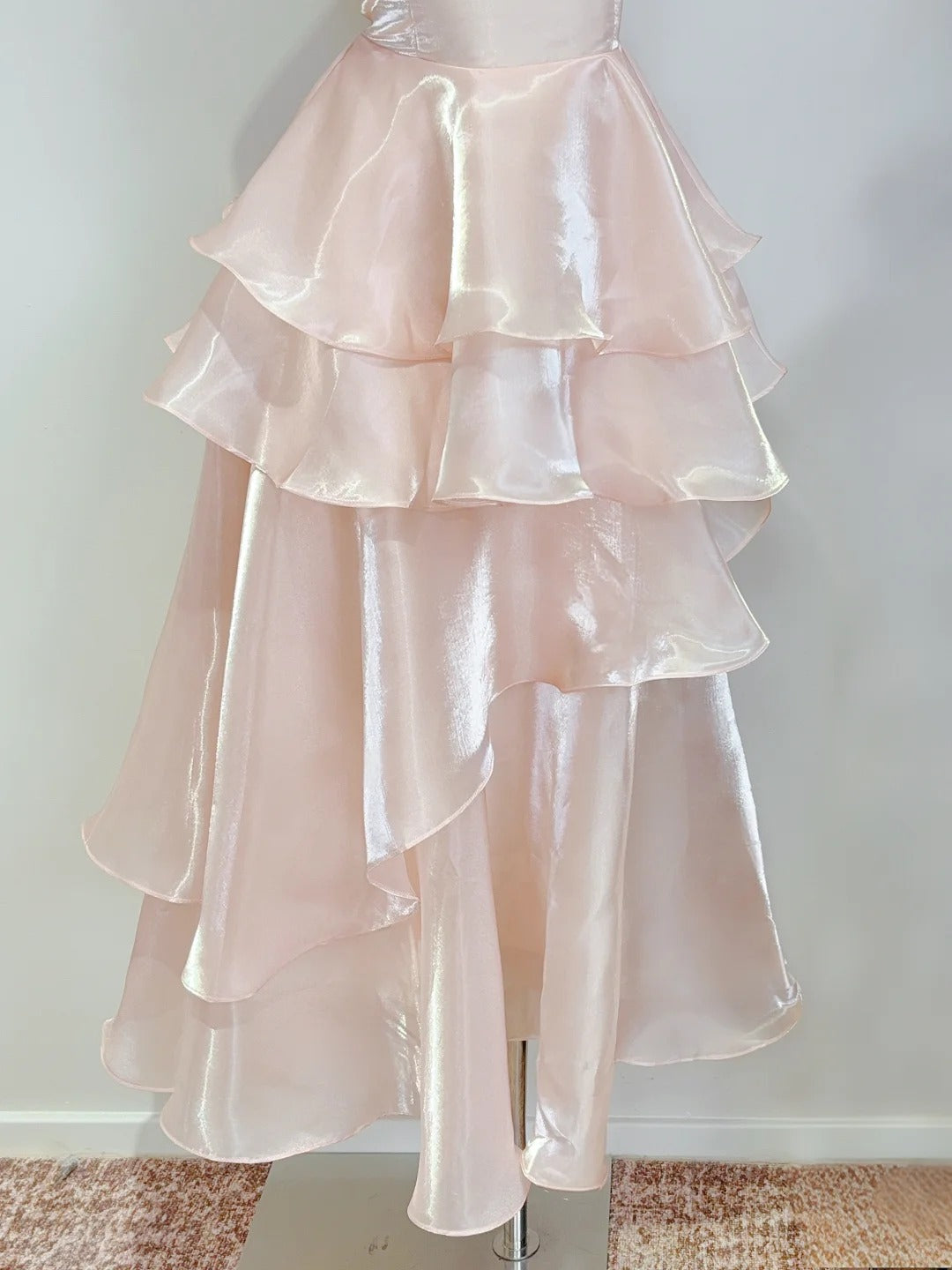 Dreamy Pink A-line Halter Neck Ruffled Satin Prom Dress Evening Dress Bridesmaid Dress P4074