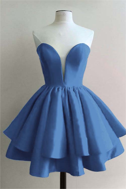 Hellodresses Strapless Sweetheart Sleeveless Pleated Short Homecoming Dress With Ruffles