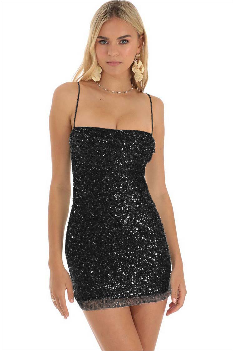 Mint Green Sequins Spaghetti Strap Sleeveless Pleated Homecoming Dress with Beadings HC0018