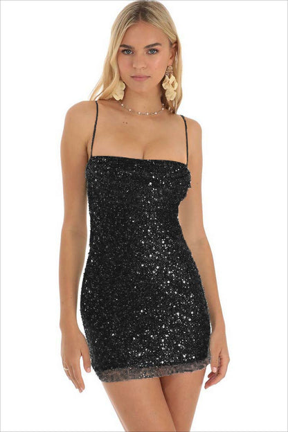 Mint Green Sequins Spaghetti Strap Sleeveless Pleated Homecoming Dress with Beadings HC0018