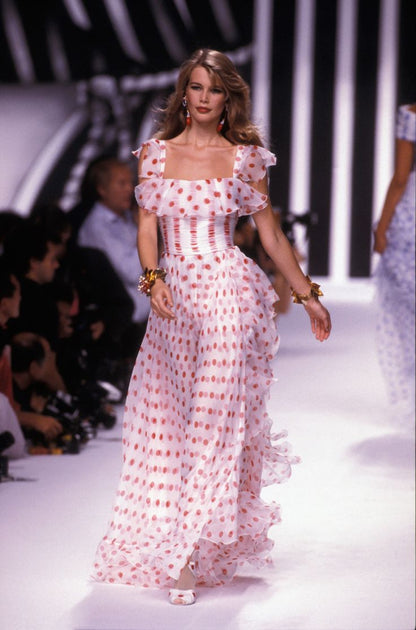 Red Polka Dots A Line Straps Ruffle Chiffon Long Party Dress Evening Dress SH2829