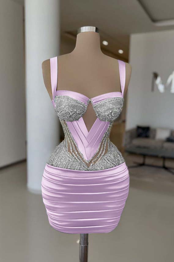 Straps Sleeveless Short Homecoming Dress With Pleated Beading HC0159