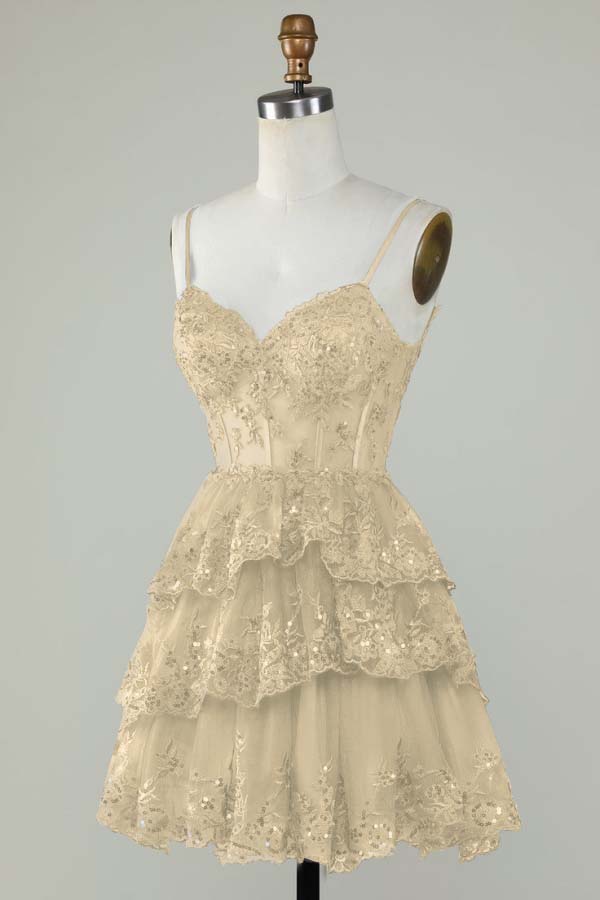 Exquisite Spaghetti Strap Sleeveless Beaded Homecoming Dress With Embroidery HC0013