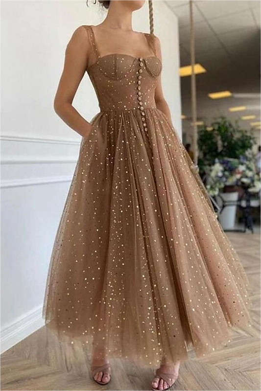 Shining Tulle Straps Sleeveless Homecoming Dress with Sequins and Beadings