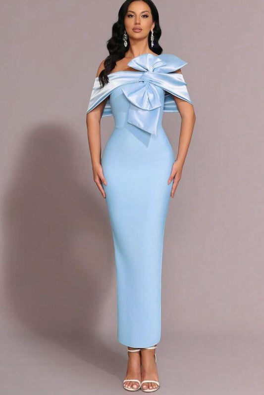 Off the Shoulder Sleeveless Long Split Prom Dress With Bowknot XJ0829