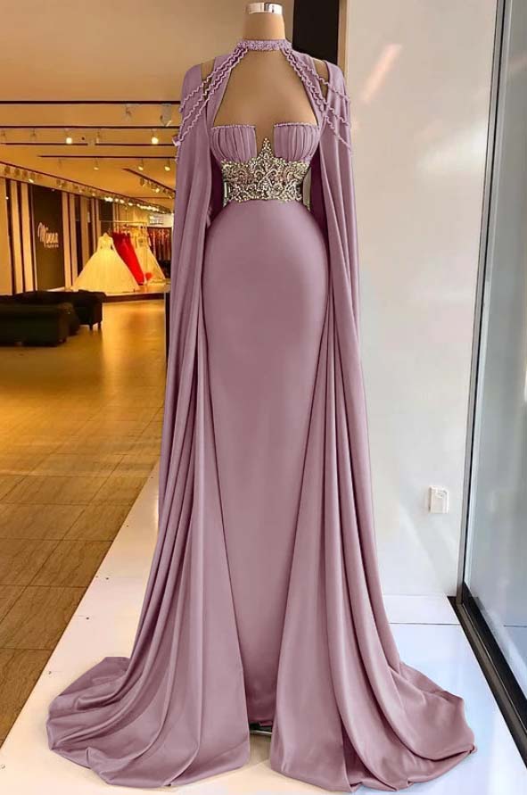 Elegant Halter Green Prom Dress Long Shawl Mermaid Dress HT0051