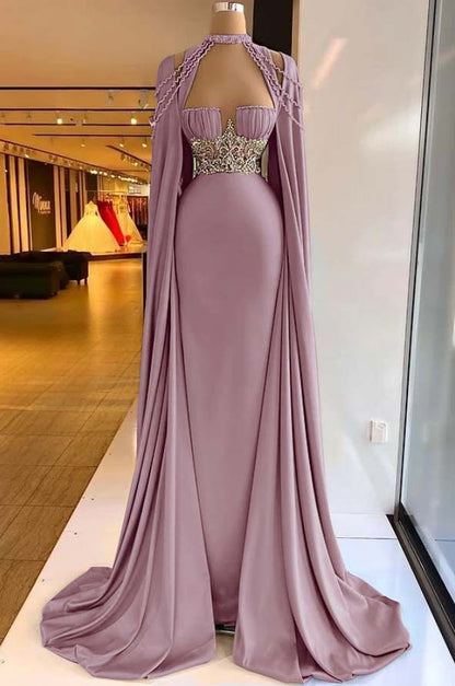 Elegant Halter Green Prom Dress Long Shawl Mermaid Dress HT0051
