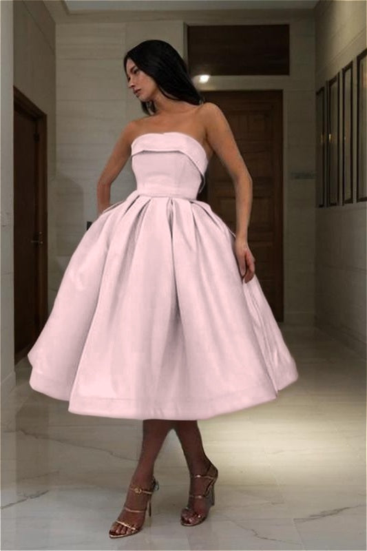 Stylish Sky Blue Strapless Sleeveless A Line Short Homecoming Dress With Pleated HC0042