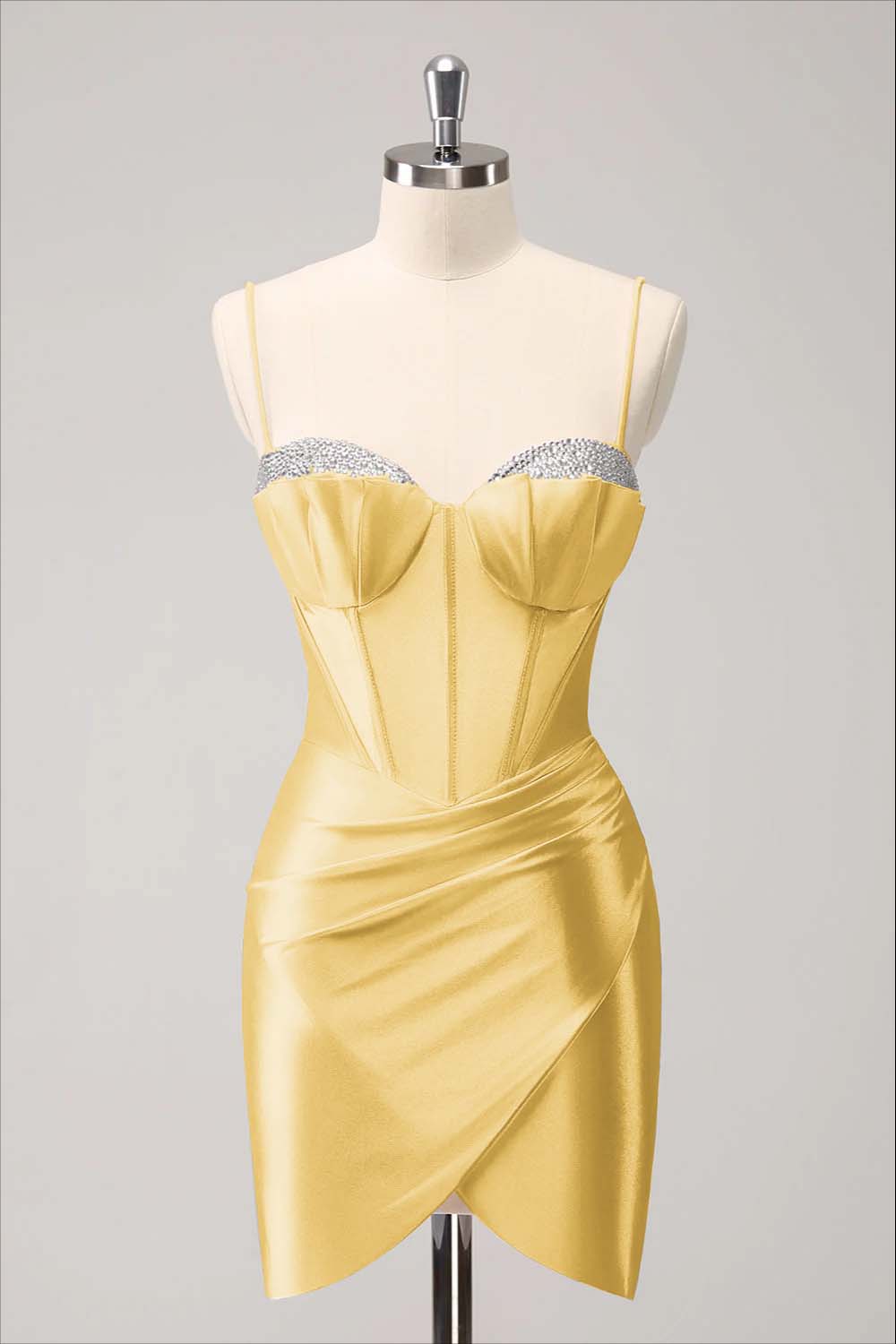 Hellodresses Pink Spaghetti Strap Sleeveless Pleated Short Homecoming Dress With Sequins