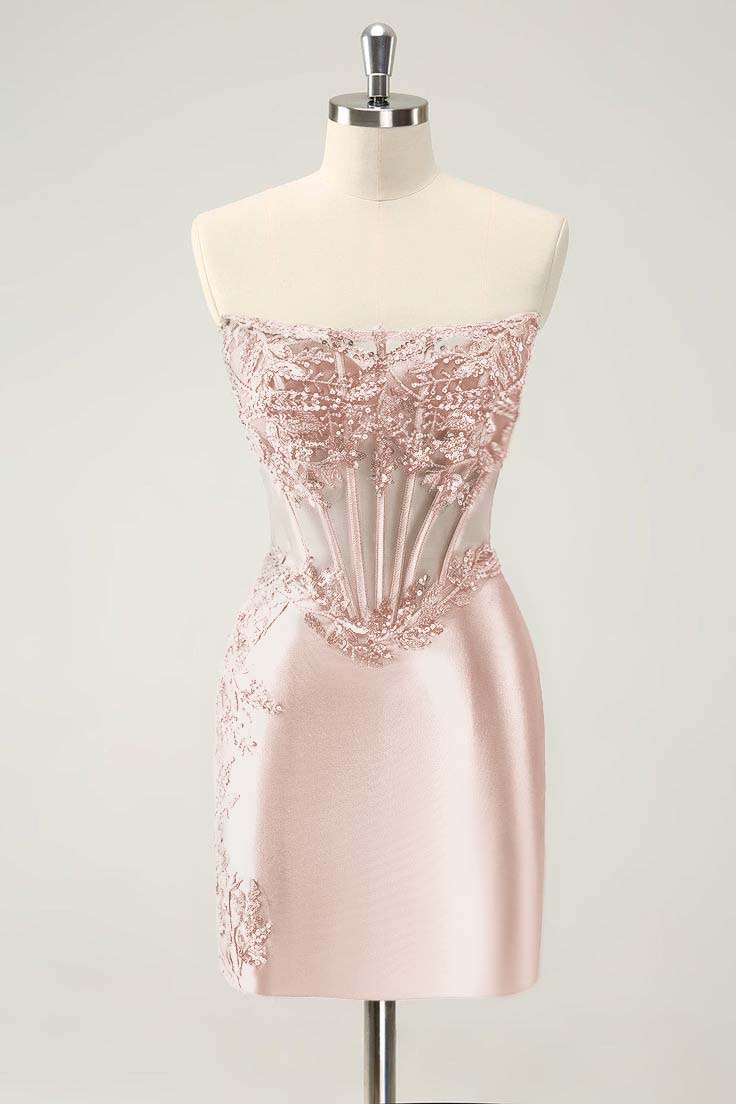 Chic Sleeveless Strapless Short Homecoming Dress With Appliques HC0149