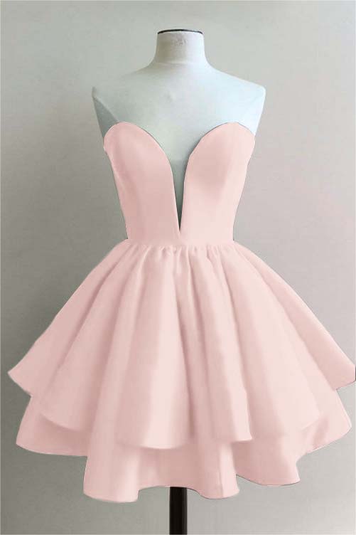 Hellodresses Strapless Sweetheart Sleeveless Pleated Short Homecoming Dress With Ruffles