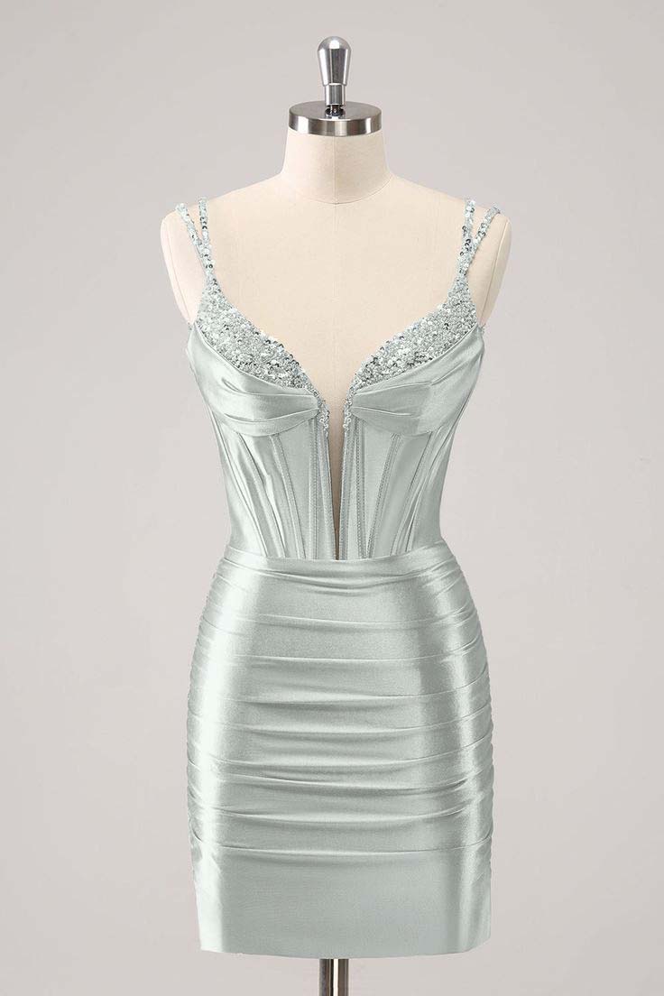 Spaghetti Strap Sleeveless Short Homecoming Dress With Beading HC0143