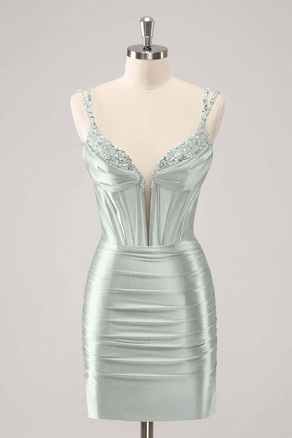 Spaghetti Strap Sleeveless Short Homecoming Dress With Beading HC0143