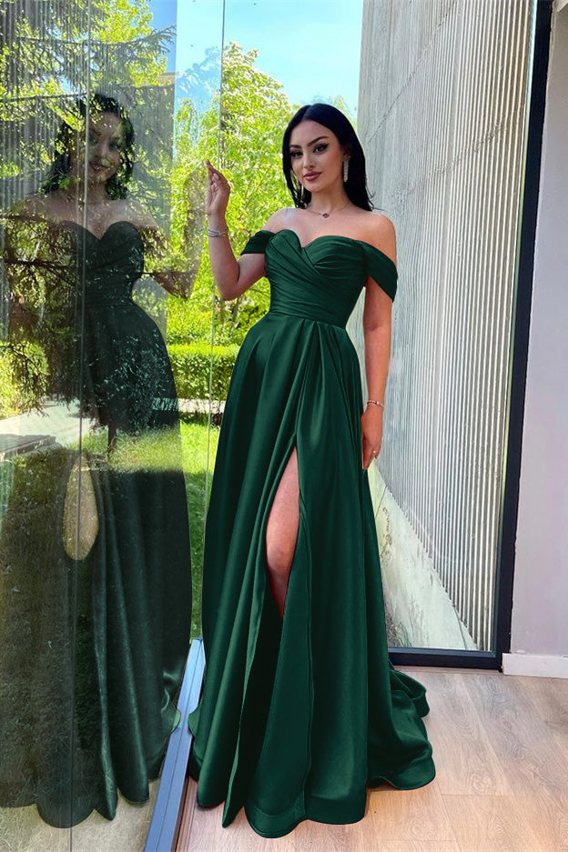 Dusty Pink Glorious Off-The-Shoulder Evening Front Split Prom Dress With Sweetheart | Zelldresses