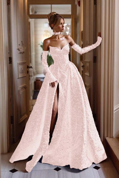 Luxurious Gorgeous Burgundy Split Beaded Prom Dress With Sleeves And Scarf ZT0207