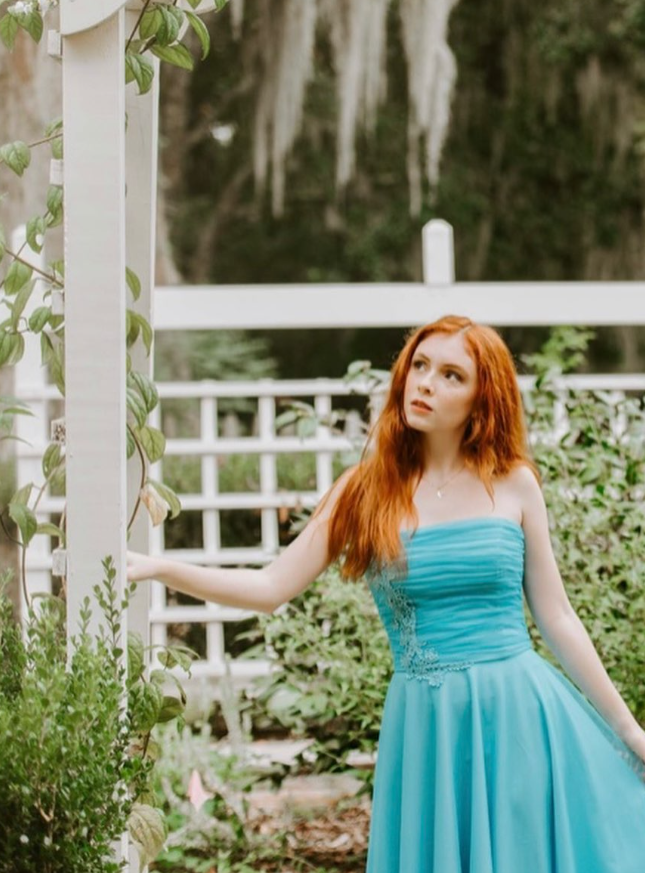 Cute A Line Strapless Appliques Blue Tulle Party Dress Evening Dress SH2811