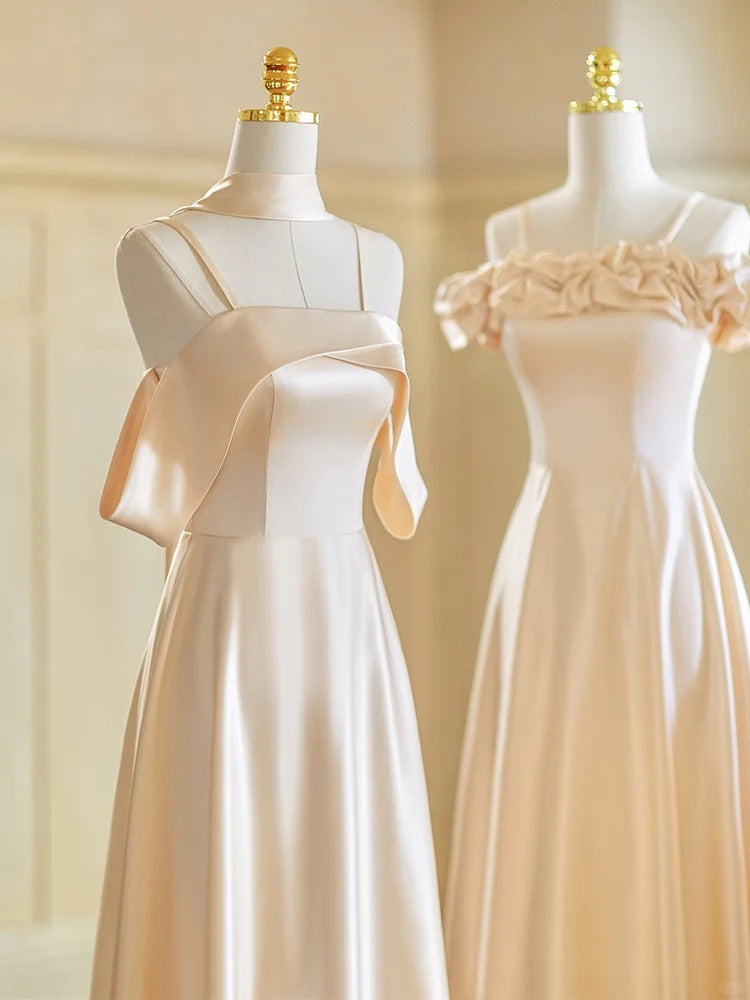 Champagne Color Gentle Elegant Fashion Retro Long Satin Ball Gown Evening Gown Wedding Guest Party Dress Bridesmaid Dress Prom Dress gh3994