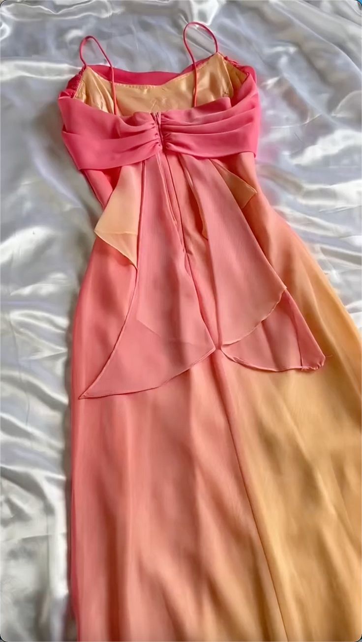 Unique A Line Spaghetti Strap Orange Pink Ombre Chiffon Evening Dress Party Dress SH2678