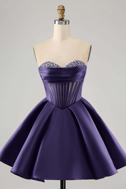 Hellodresses Fuchsia Sweetheart Sleeveless A Line Short Homecoming Dress With Sequins