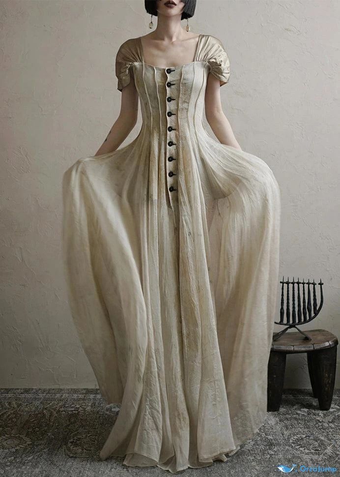 zelldressess-New Retro Elegant Square Neck Summer New Long Chiffon Prom Dress Evening Dress Retro Wedding Bridesmaid Dress gh5251