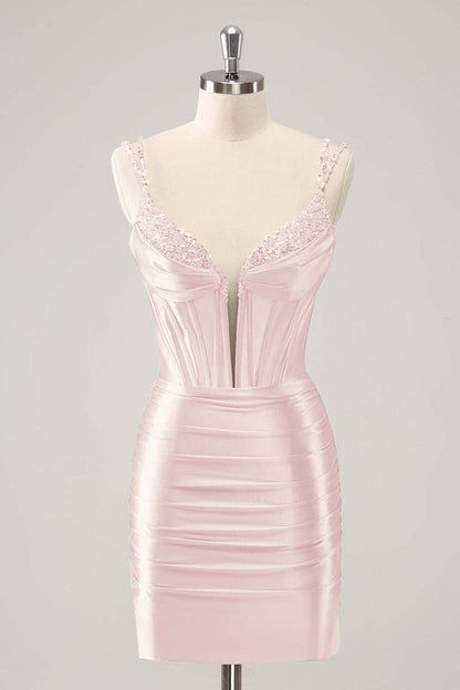 Spaghetti Strap Sleeveless Short Homecoming Dress With Beading HC0143